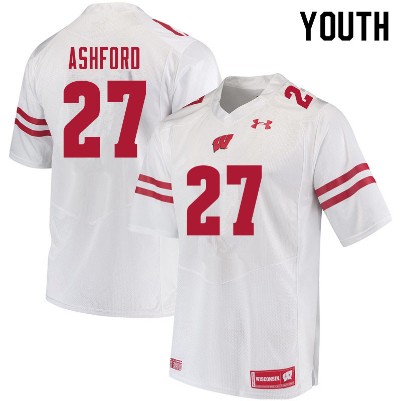 Wisconsin Badgers Youth #27 Al Ashford NCAA Under Armour Authentic White College Stitched Football Jersey ST40O63PY